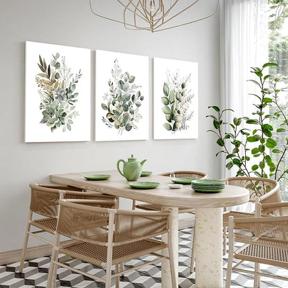 FYLDPSB 3 PCS Unframed Watercolor Floral Canvas Wall Art, Boho Sage Green Wildflower Wall Decor, Modern Flowers and plants Painting Print for Bedroom Living Room Bathroom Decorations 16''L x 24''W