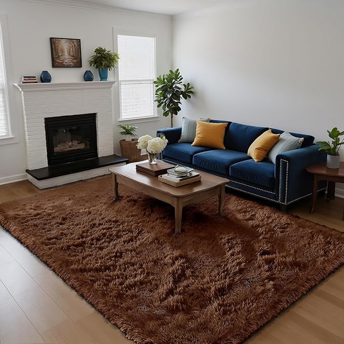 Fluffy Rug Shag Area Rug, Brown 5x8 Area Rugs for Bedroom, Small Bedside Rug, Soft Fluffy Shag Entryway Throw Rugs for Living Room Bedroom Kids Room Home Decor