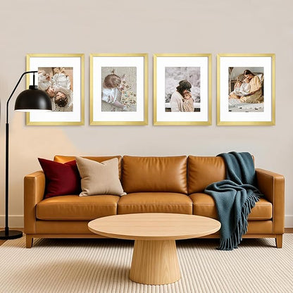 eletecpro 16x20 Picture Frames Set of 5, Gallery Wall Frames Display 11x14 Photo with Mat or 16x20 without Mat, Picture Frame Collage Wall Decor for Wall Mounting, Gold