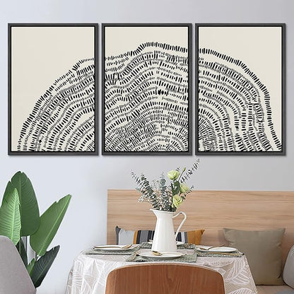 SIGNLEADER Framed Canvas Print Wall Art Set Duotone Geometric Wood Tree Ring Collage Abstract Shapes Illustrations Modern Art Boho Decorative for Living Room, Bedroom, Office - 24"x36"x3 BLACK