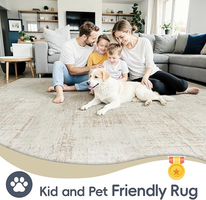 5x7 Area Rugs for Living Room Washable Rug: Anti-Skid Abstract Modern Living Room Rug Soft Thin Carpets Indoor Floor Non-Shedding Carpet for Bedroom Dining Farmhouse Nursery Beige White