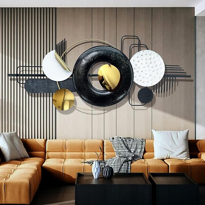HAVFIFK Modern Metal Wall Art - Black & Gold Abstract Geometric Sculptures for Living Room, Dining Room, Bedroom & Bathroom