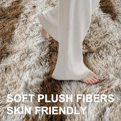 7x10 Ft Extra Large Shag Rugs for Living Room, Tie Dyed Ultra Soft Fluffy Furry Area Rugs for Bedroom Indoor Floor, Aesthetic Carpet for Kids Home Decor (Khaki)