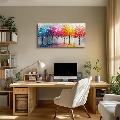 crmotu Colorful Trees Wall Art, Abstract Forest Large Wall Decor, Nature Landscape Canvas Paintings, Modern Trendy Pictures for Living Room Bedroom Bathroom Office, Home Decoration Prints 20x40 Inch