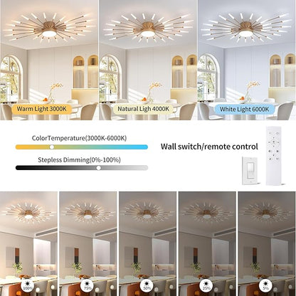 Modern Ceiling Light LED Flush Mount Ceiling Light for Living Room,Kitchen,Dining Room,Bedroom Fireworks Design Dimmable with Remote Control & Memory Function Lighting Fixture (Gold,42 Light)