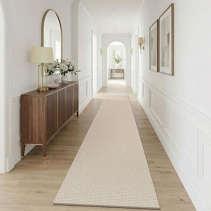 KOZYFLY Cotton 2.5'x12' Runners Rugs for Hallway, Long Washable Runner Rug, Woven Non Slip Kitchen Runner, Braided Entryway Rug, Floor Carpet for Entry, Aisle, Hall, Ivory/Camel/Brown