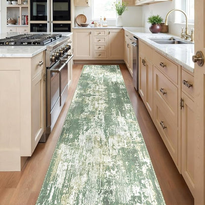 RELEANY Washable Area Rugs 2'x10' Non-Slip Modern Abstract Soft for Living Room Entryway Bedroom Nursery, Print Pattern, Light Green/Yellow