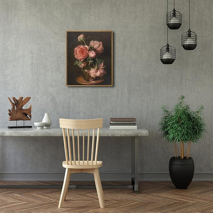 Pyradecor Vintage Framed Wall Art Large Living Room Decor Pfingstrosen Canvas Prints Classical Floral Painting for Bedroom Farmhouse Office Decorations
