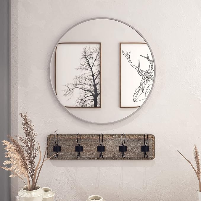 HBCY Creations Medium Round Mirror, Silver 24 inch Wall Mirror for Entryway, Bathroom, Living Room and More, Modern Minimalist Mirror for Both Rustic and Boho Design and Decor
