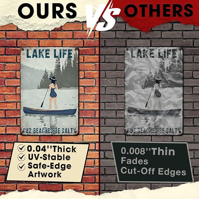 Metal Tin Sign Lake Life Decor Vintage Rustic Nautical Wall Art Is Better At The Water Gift For Cottage Owners Cabin Porch Bar Home Relaxing Decor 8x12 Inch