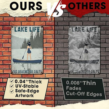 Metal Tin Sign Lake Life Decor Vintage Rustic Nautical Wall Art Is Better At The Water Gift For Cottage Owners Cabin Porch Bar Home Relaxing Decor 8x12 Inch