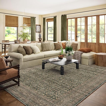 palohom 10x14 Area Rug Washable Rugs: Large Living Room Rug Stain Resistant Non Slip Distressed Vintage Low Pile Faux Wool Soft Rugs for Bedroom Farmhouse Dining Room Nursery Indoor