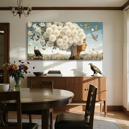 imjiayu Oversized Wall Art, Tree of Life Wall Art, Large Wall Decor, Surrealism White Flower Tree Prints, Art Nouveau Abstract Painting, Modern Pictures for Living Room Dining Room Office 29"x57"