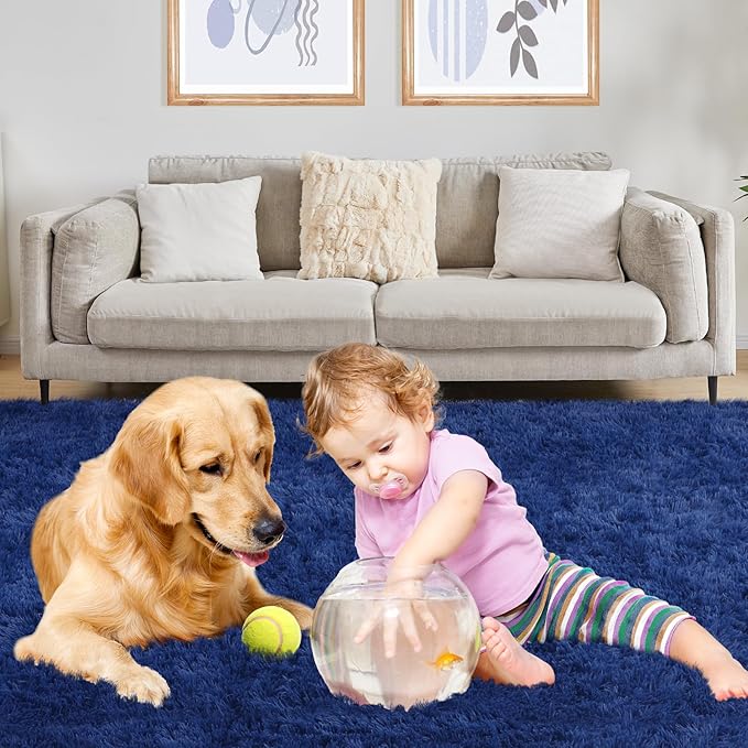 Puremy Soft 5x7 Blue Rug, Fluffy Area Rugs for Living Room, Plush Navy Area Rugs for Bedroom, Non-Slip Indoor Carpet for Nursery, Study Room, Kids Room, Room Decor