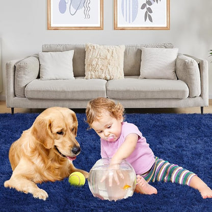 Puremy Soft 5x7 Blue Rug, Fluffy Area Rugs for Living Room, Plush Navy Area Rugs for Bedroom, Non-Slip Indoor Carpet for Nursery, Study Room, Kids Room, Room Decor