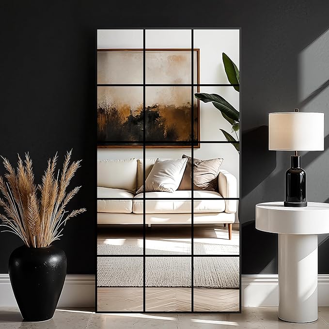 Window Mirrors for Wall Decor, Large Wall Mirrors Decorative Window Pane 28 x 55, Rectangular Metal Framed Wall Mounted Mirrors for Bedroom, Living Room, Dining Room, Entryway, Bathroom