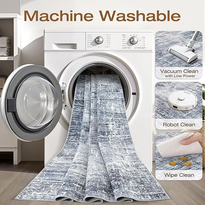 10x12 Area Rug Living Room: Washable Large Neutral Navy Rug Abstract Soft Modern Stain Resistant Indoor Floor Non-Slip Carpet for Bedroom Nursery Kids Office Playroom Dining Room Under Table Home