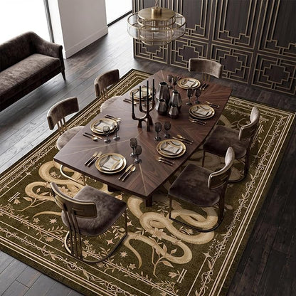 Garvee Snake Gothic 8x10 Area Rug Dark Whimsical Moody Witchy Unique Soft Thin Large Carpet for Living Room Bedroom Dining Room Playroom Indoor Decor Low Pile TPE Backing Brown