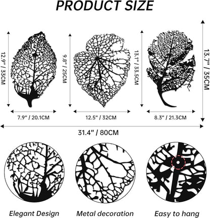 Slickss Metal Leaf Wall Decor, 3 Piece Wall Art with Fall Leaves Design - Fall Wall Decor for Living Room, Bedroom, Hallway, 3D Shadow Effect Set