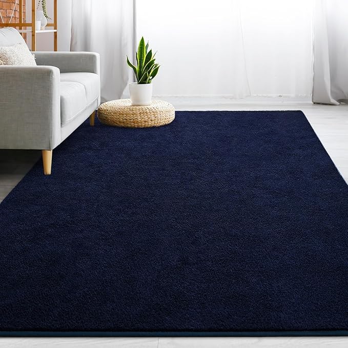 Gifeas Large Ultra Soft Modern Area Rugs for Living Room Bedroom, 6x9 Feet Navy Blue Thickened Memory Foam Indoor Solid Minimalist Carpets, Non-Slip Comfy Rug for Boys Girls Nursery Room Home Decor