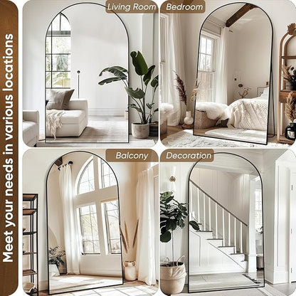 Antok Oversized Full Length Mirror with Stand, 88"x44" Arched Floor Mirror, Aluminum Frame, Wall Mounted/Leaning/Free Standing, Large Body Mirror for Bedroom Living Room Entryway Dressing Room,Black