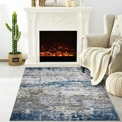 ROYHOME Modern Abstract 2x3 Area Rug Non Slip Non Shedding Low Pile Stain Resistant Rug for Entryway Kitchen Bedroom,Navy