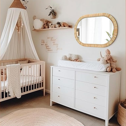 Barnyard Designs Oval Rattan Wall Mirror, Natural Tan Woven Rattan Frame, Indoor Decorative Mirror for Bedroom Living Room Entryway (20" x 30", Oval)