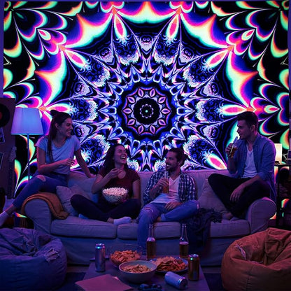PRRPRR Blacklight Mandala Tapestry for Bedroom, UV Reactive Trippy Wall Tapestry, Bohemian Aesthetic Wall Art Decor for Adults Teens (Mandala Red, 78"x59")