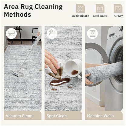Soalmost Runner Rug 2x12 Washable Non-Slip Hallway Runner Rugs for Kitchen Bathroom Laundry Room Grey Vintage Floor Carpet Runners for Hallways Entryway