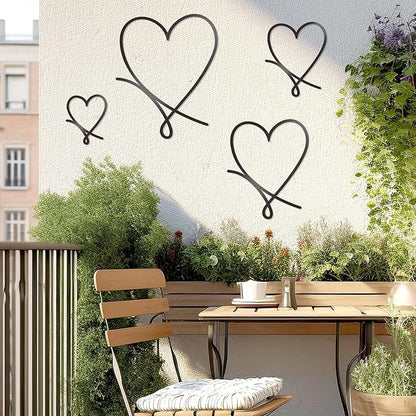 KOYILTD 4 Pcs Metal Heart Wall Art for Bedroom Modern Love Heart Wall Decor Metal Wall Decoration above Bed for Living Room Bathroom Office Wedding (Black, Romantic)
