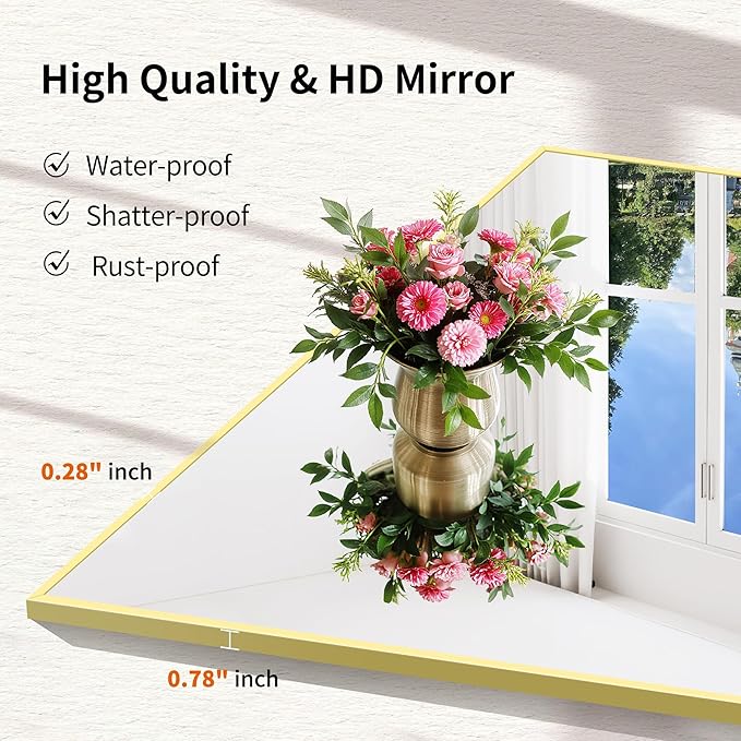 COFENY Gold Bathroom Mirror for Wall, 18x24 Inch Rectangle Mirror with Metal Frame, Modern Vanity Mirrors for Bathroom Living Room, Entryway Hangs Horizontal or Vertical