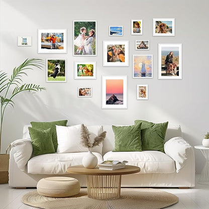 12x12 Picture Frame 2 Pack, White Photo Frames Collage for Wall Hanging, 12 x 12 Square Wall Gallery Poster Frame with Clear Plexiglass, Display Pictures 8x8 with Mat or 12x12 Without