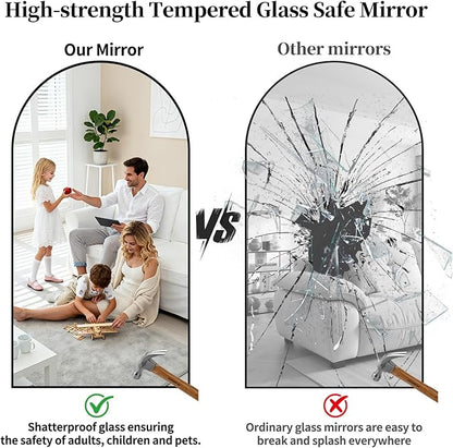 Full Length Mirror, 78"x35" Arched Full Body Mirrors, Large Floor Mirror with Stand, Hanging Mounted for Bedroom Living Room Cloakroom, Aluminum Alloy Frame, Black