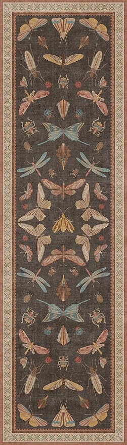 Washable Brown Runner Rug 2x7, Non Slip Indoor Carpet for Entryway, Kitchen Floor & Hallway, Vintage Boho Butterfly Moth Insect Design