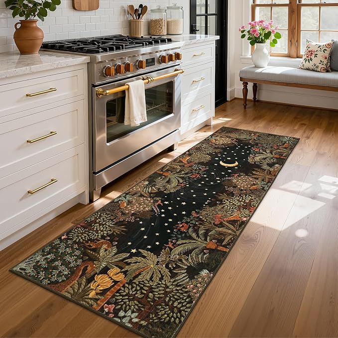 GarveeHome 2x6 Jungle Washable Runner Rug for Kitchen, Soft Animal Print Hallway Runner Non Slip Brown Entryway Rug Farmhouse Laundry Mat Stain Resistant Carpet for Bedroom Bathroom