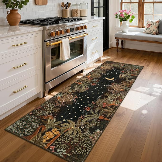 GarveeHome 2.5x8 Jungle Hallway Runner Rug, Soft Brown Animal Long Kitchen Runner Non Slip Entryway Rug Farmhouse Thin Laundry Mat Stain Resistant Carpet for Bathroom Beside