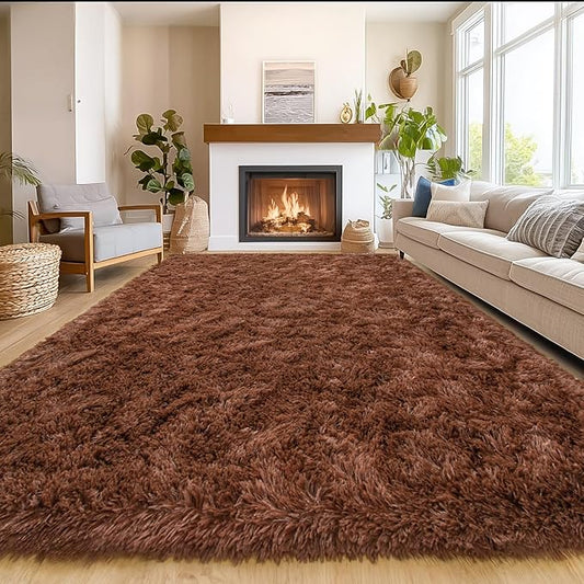 Area Rug for Living Room 6x9, Ultra Soft Shaggy Area Rugs for Bedroom, Upgrade Non-Slip Plush Fuzzy Carpet for Bedroom Girls Boys Room Home Nursery Teens Modern Indoor Home Dorm Decor, Brown