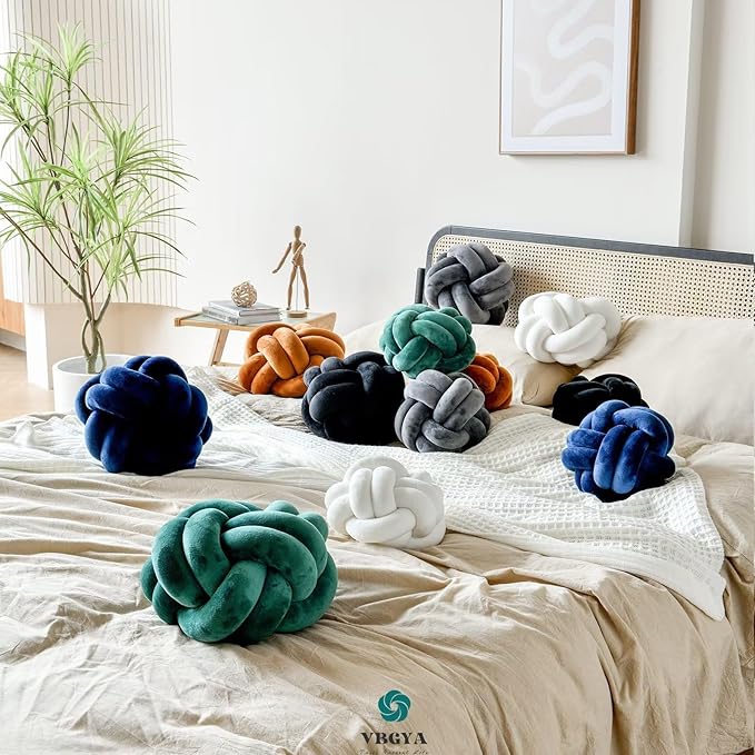 Knot Pillow Ball, Soft Decorative Throw Pillows Cushion, 11 Inch Round Plush Knotted Pillows Black Pillow, Modern Home Throw Knot Decorative Cushion for Bedroom, Sofa, Couch