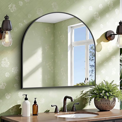 CIRCUMI Arched Wall Mirror, 30"x30" Black Arched Mirror with Tempered Glass, Metal Frame, Large Size for Entryway Table, Mantel,Living Room,Over Sink,Arch Mirror for Decor,Shatterproof&Crystal-Clear