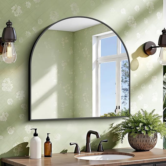 CIRCUMI Arched Wall Mirror, 30"x30" Black Arched Mirror with Tempered Glass, Metal Frame, Large Size for Entryway Table, Mantel,Living Room,Over Sink,Arch Mirror for Decor,Shatterproof&Crystal-Clear