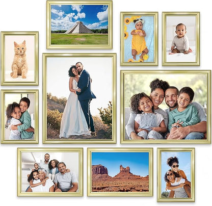 Icona Bay Combination Gold Picture Frames Set - 10 PC (Five 4x6, Three 5x7, Two 8x10), Classy Contemporary Style, Maestro Collection for Wall Gallery