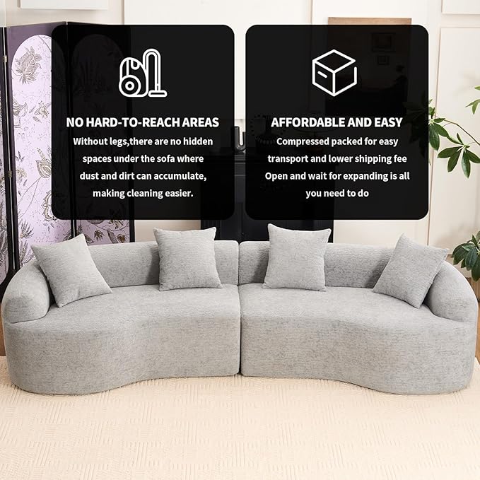 KEIKI Curved Chenille Modular Sectional Couches with Pillows, 4 Seater Oversized Upholstered Luxury Plush Cloud Sofa for Living Room Apartment, Full Compression Sponge,