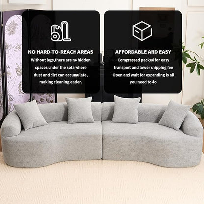 KEIKI Curved Chenille Modular Sectional Couches with Pillows, 4 Seater Oversized Upholstered Luxury Plush Cloud Sofa for Living Room Apartment, Full Compression Sponge,