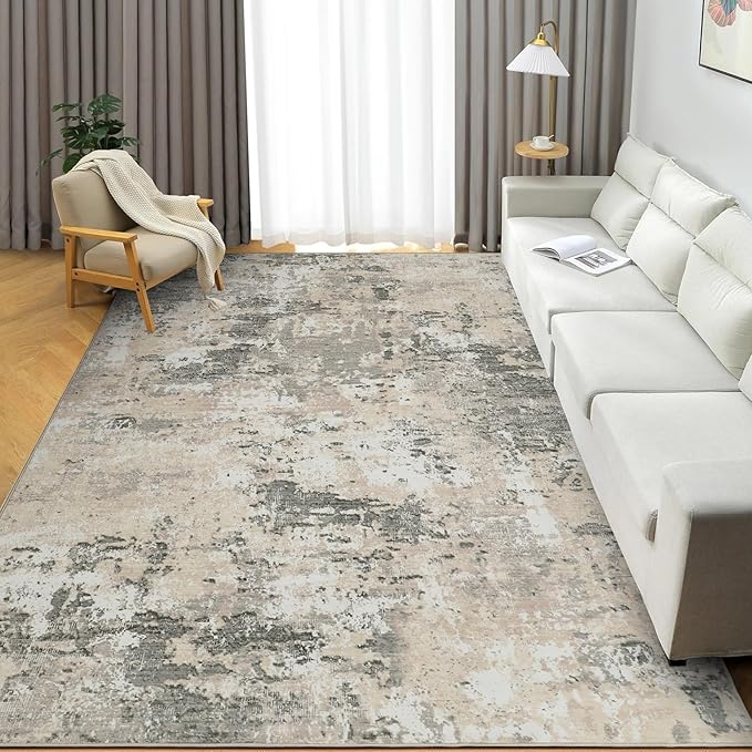 ROYHOME Modern Abstract Area Rug 6x9 Non Slip Non Shedding Rug Low Pile Stain Resistant for Bedroom Living Room,Grey Yellow