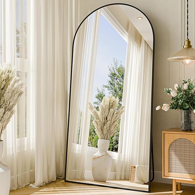 76"x34" Floor Mirror Full Length, Arched Full Length Mirror with Stand, Large Full Body Mirrors for Bedroom Living Room or Cloakroom Black