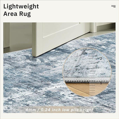 Soalmost Runner Rug 3x6 Washable Non-Slip Kitchen Runner Rugs for Bathroom Laundry Room Blue/Grey Vintage Floor Carpet Runners for Hallway Entryway