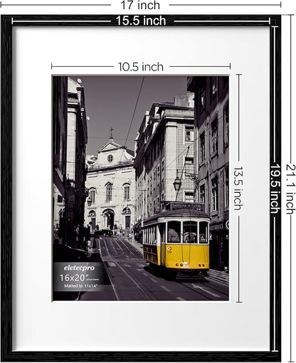 eletecpro 16x20 Picture Frames Set of 5, Gallery Wall Frame Display 11x14 Photo with Mat or 16x20 without Mat, Picture Frame Collage Wall Decor for Wall Mounting, Black