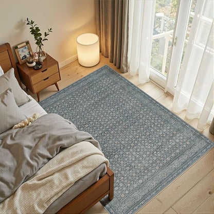 Rugxara 3x5 Washable Entryway Rug, Non Slip Boho Runner Rugs for Hallway, Entrance, Kitchen, Bathroom, Laundry Room, Soft Entryway Carpet, Throw Low Pile Retro Imitation Wool Carpet, Soft Blue