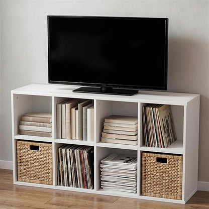 YESHOMY Modern TV Stand for Televisions up to 55 Inch, Mind Century Entertainment Center with 8 Open Shelves for 32/43/50/55 Inchs TVs, Media Furniture for Living Room, White