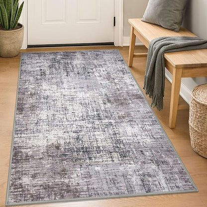 KILOCOCO Abstract Area Rug 3x5 Entryway Rug Washable Kitchen Rugs Non Slip Soft Pinted Entrance Rugs Indoor Mat for Front Door Foyer Farmhouse Living Room Floor Carpet, Grey/Beige